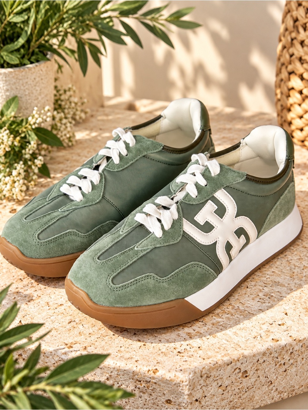Sam Edelman Langley 3 Sneakers Rush Green Deep Olive Suede Womenโs 9.5 #36
